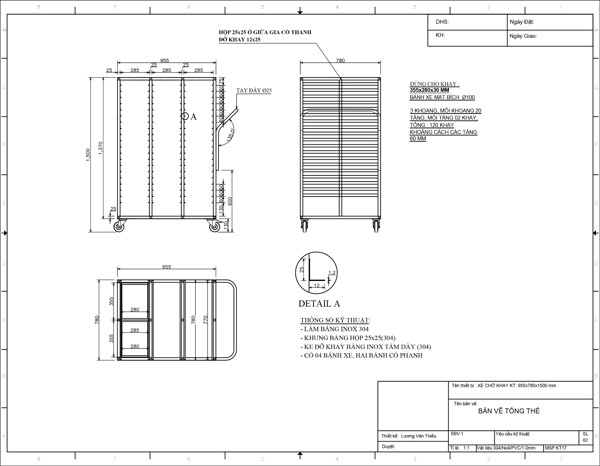 Xe đẩy thức ăn, khay cơm cho bếp ăn xí nghiệp 3